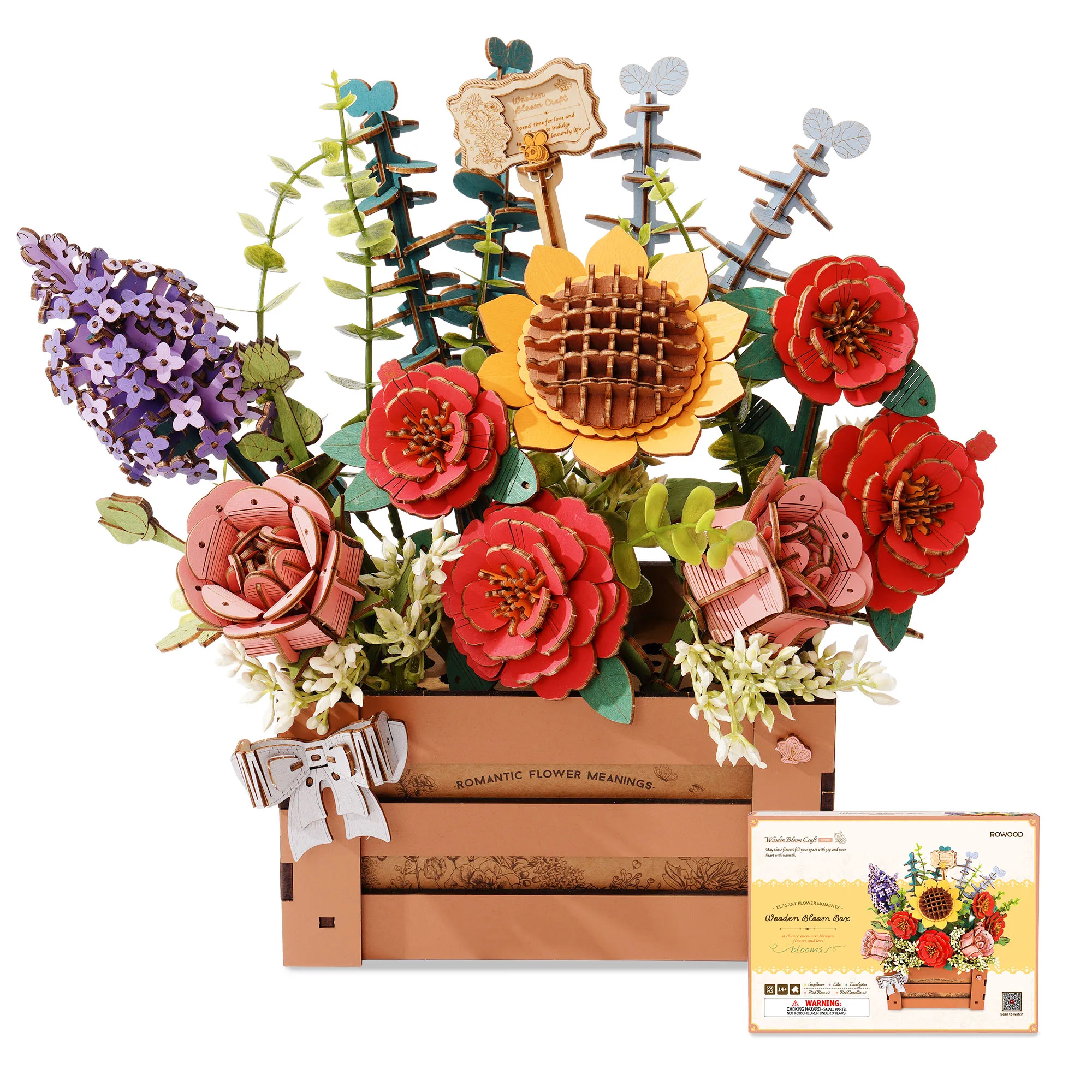 

Rolife 3D Puzzle Wooden Bloom Box DIY Artificial Flower Bouquet Model Building Kit for Home Decor Wedding Mother's Day Valentine's Day Gift for Women Adults