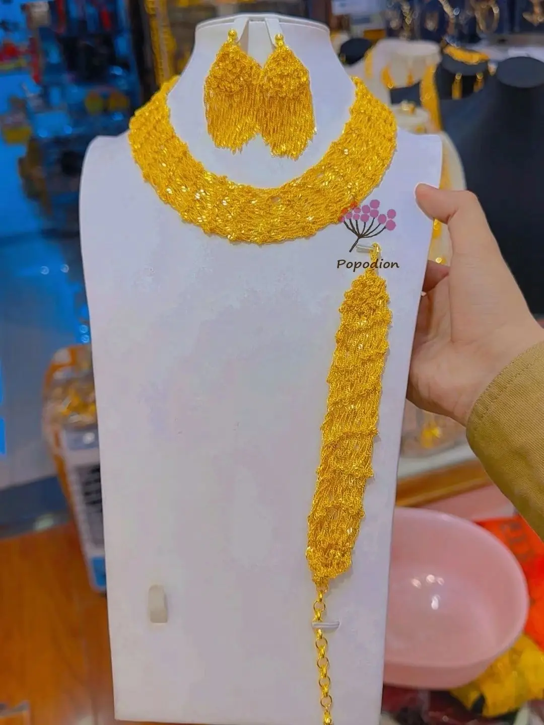 Dubai New 24K Gold Plated Necklace, Earrings, Bracelet for Women\'s Wedding Party Jewelry Set DD10526