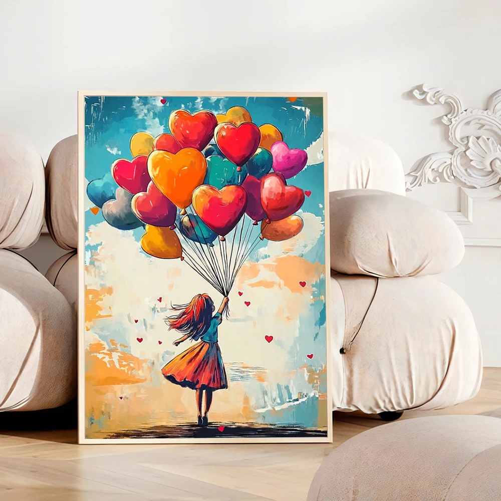 Heart Balloon Cloud Posters Canvas Painting Pink Valentine's Day Pictures and Prints Wall Art for Home Living Room Bedroom Decor image 4