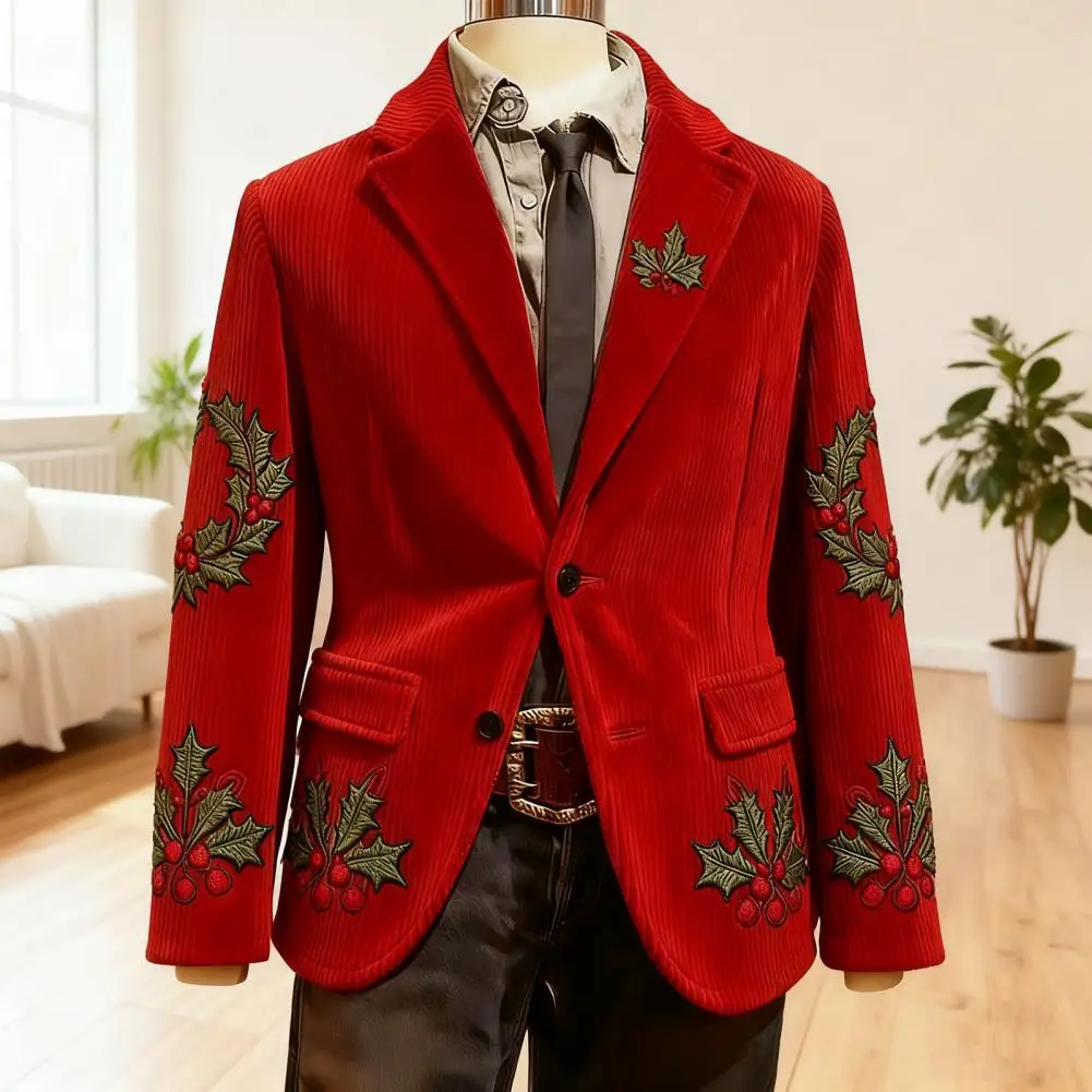 

2026 Men Formal Corduroy Jacket Burgundy Corduroy Suit Coat Men's Corduroy Suit Coat Slim Fit Single-breasted Jacket for Holiday