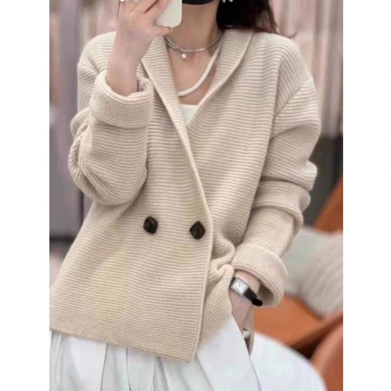 

Elegant Winter Cardigan Sweater V Neck Knitted Coat Women Thick Button Office Lady Casual Solid Color Knitwear Tops New