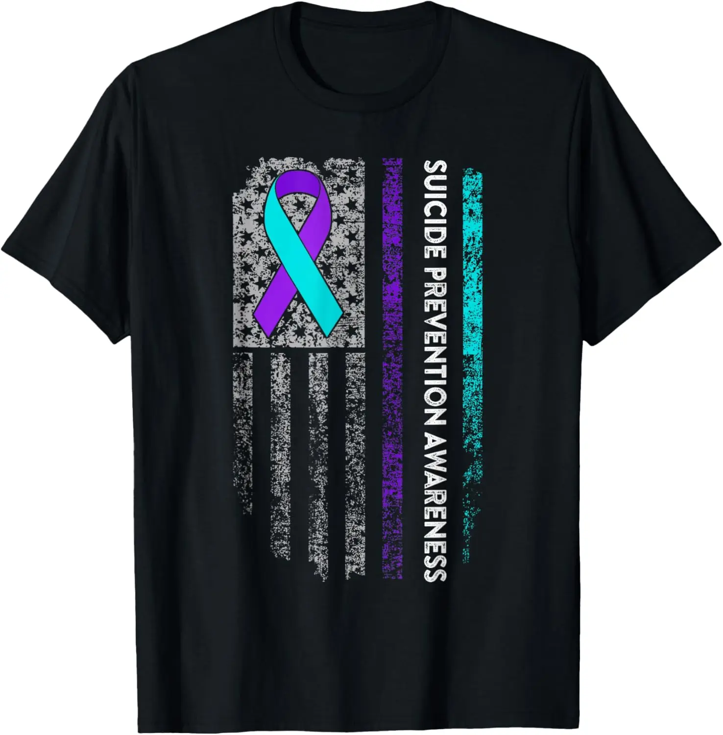 Suicide Prevention Awareness Ribbon American Flag T-Shirt