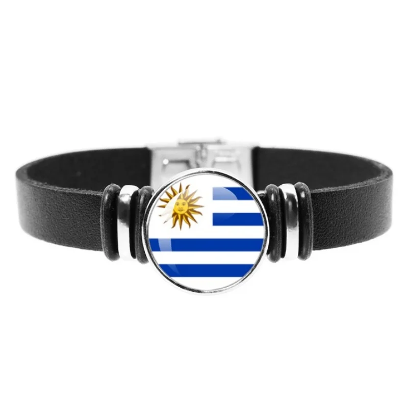 Pulsera de cuero hecha a mano con correa de 18mm, serie escocesa, inglesa, austriaca y otras banderas nacionales, regalo de joyería de cristal
