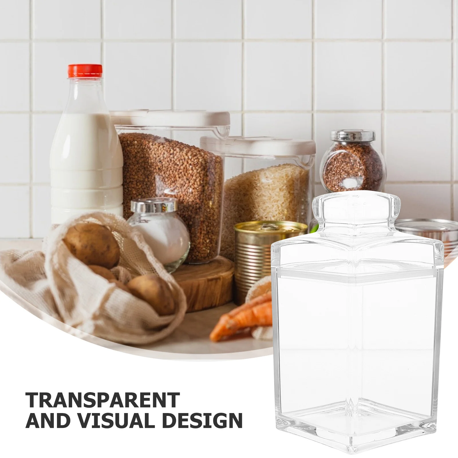 

1Pcs Transparent Food Seal Jar Square Storage Can with Lid Dustproof Insect-Resistant Kitchen Pantry Organizer for Grains Rice