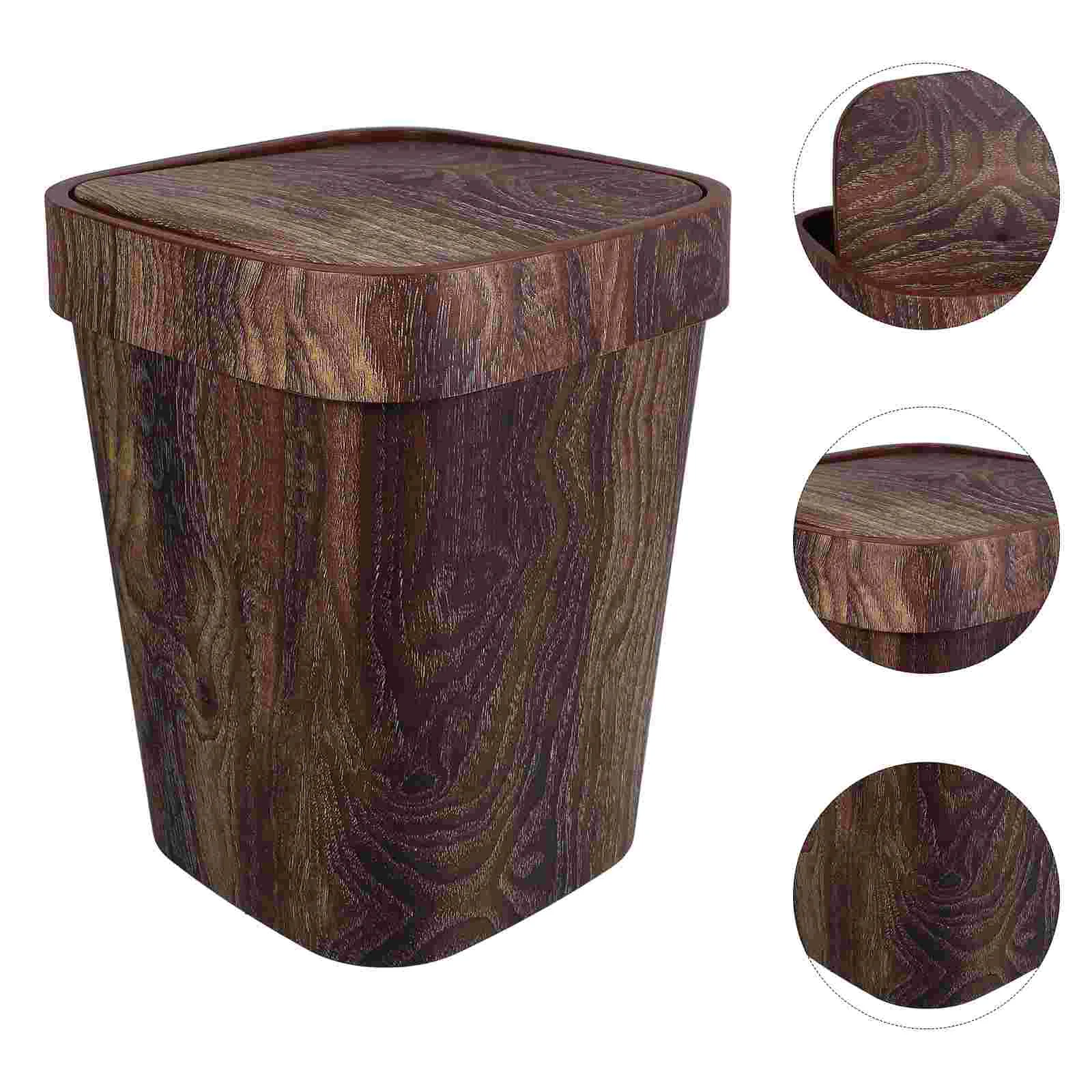 Retro Trash Can Lint Bin Wood Rubbish Wooden Storage Grain Rustic Bathroom Brown Kitchen Step Small Plastic Garbage