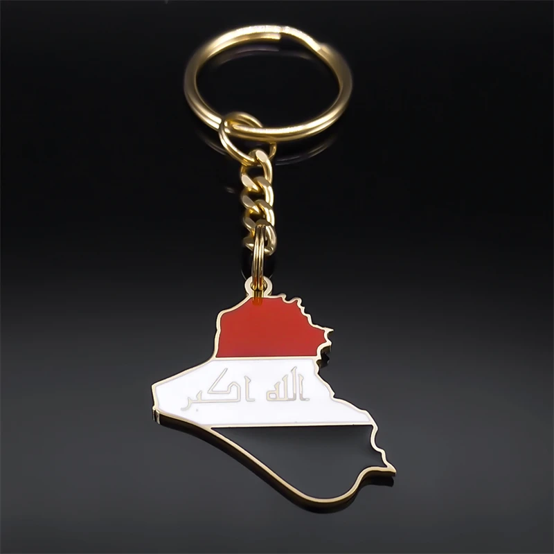 Iraq Republic Map Country Flag Key Chain for Men Women Stainless Steel National Day Keyring Car Accessories Jewelry 7601