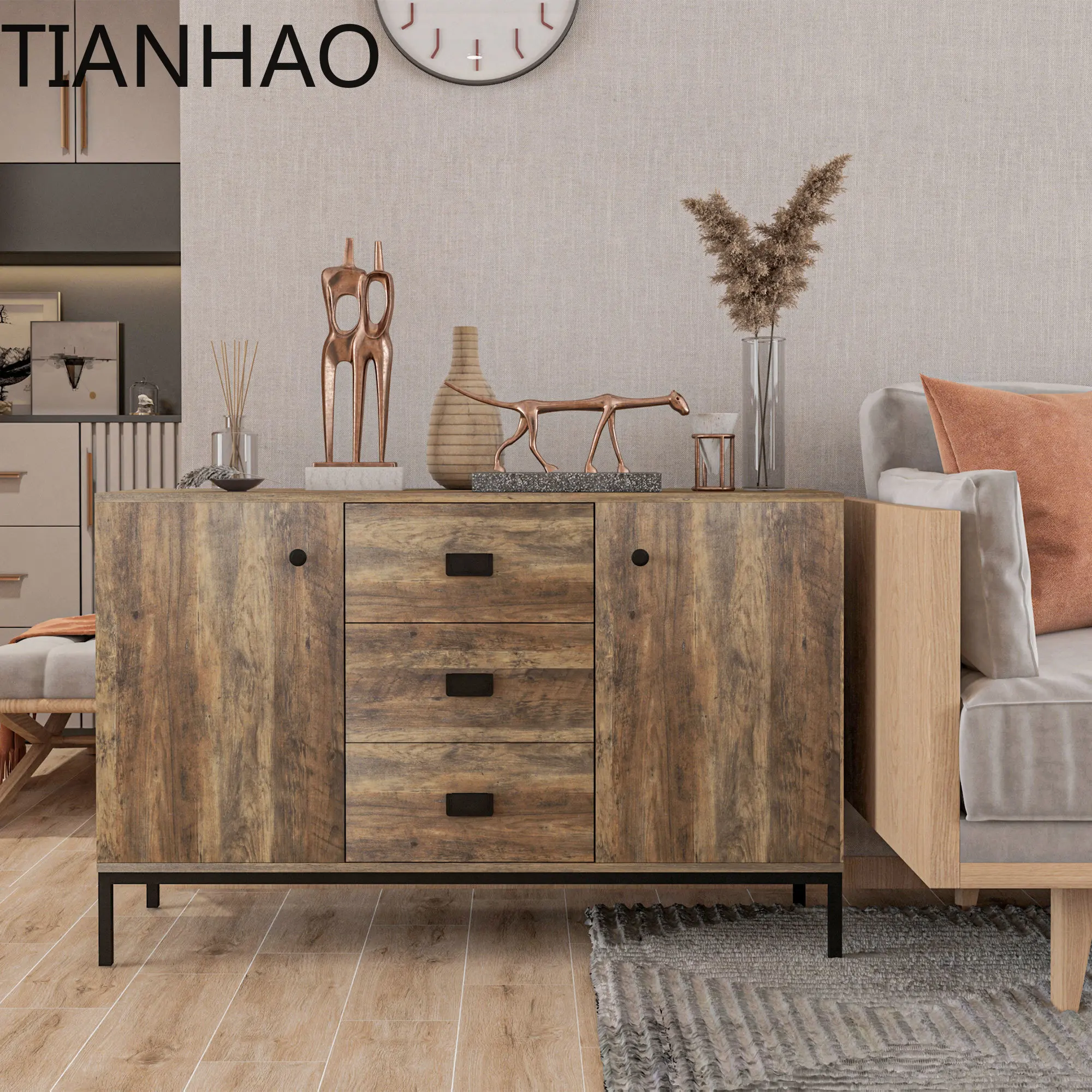HOMCOM Industrial Sideboard, Storage Cabinet, Accent Cupboard Distressed Brown