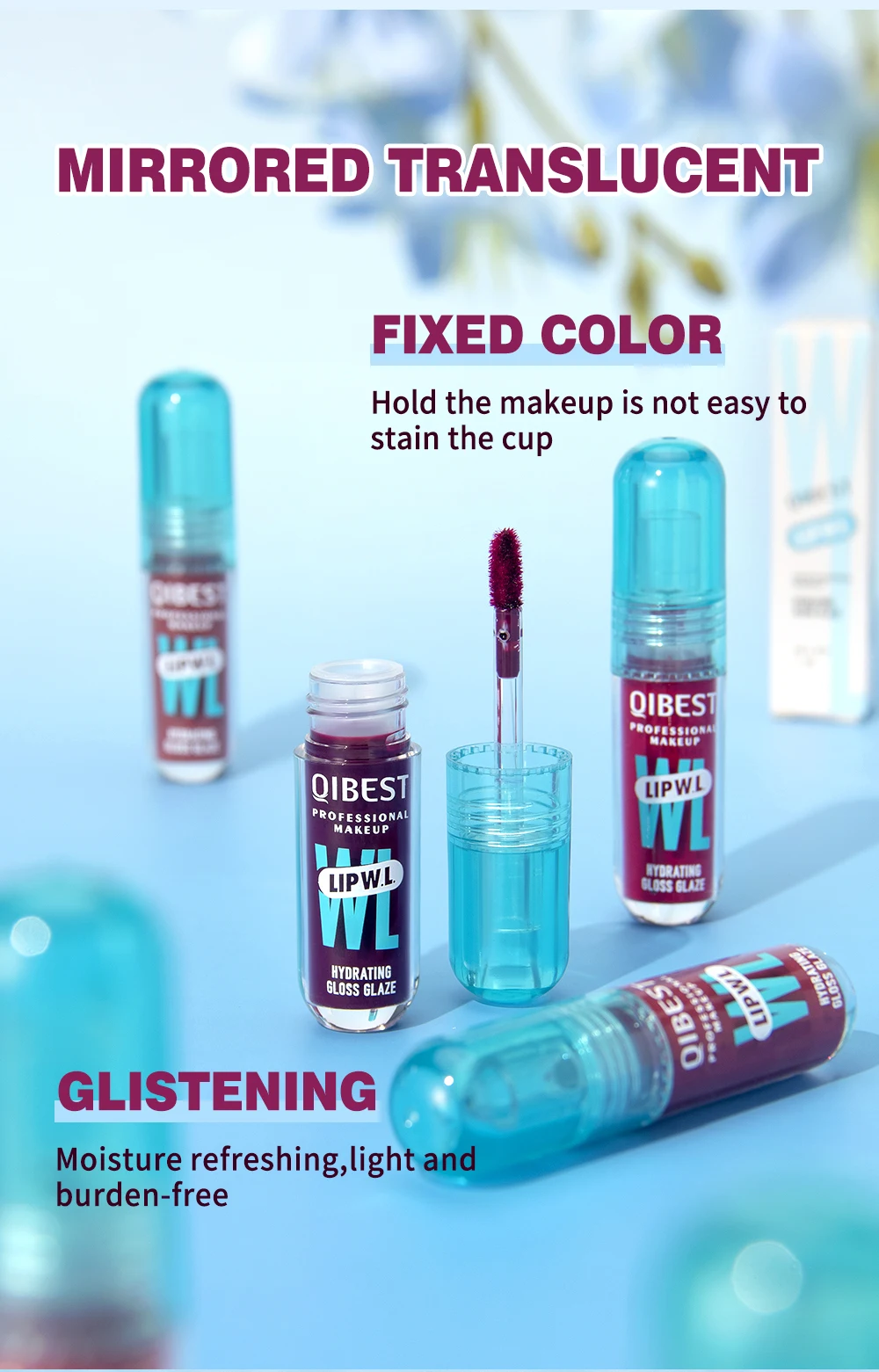 QIBEST Kristall-Lipgloss Spiegel-Wasser-Effekt Lip Glaze Langanhaltender Feuchtigkeitsspendender Lippenbalsam Aufpolsternder Gloss-Öl Hydratisierendes Make-up Lip Tint – Detail 6