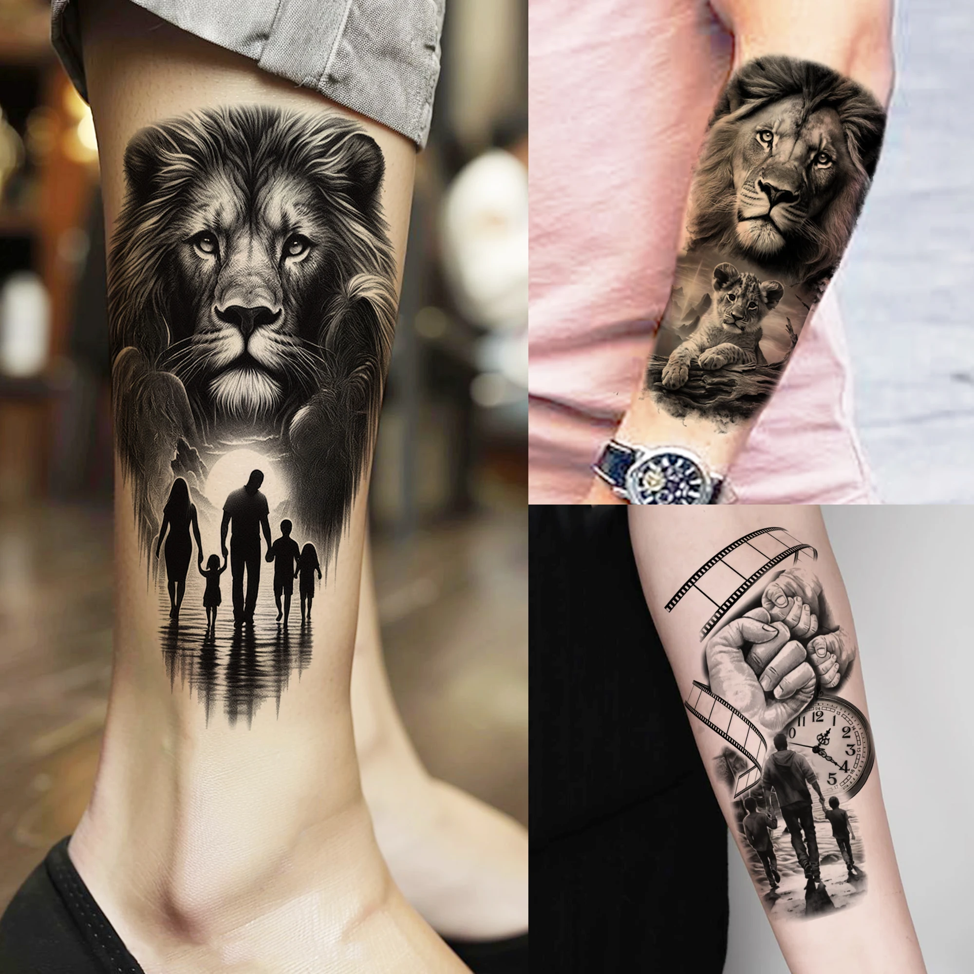 

1 Sheet Waterproof Lion Family Style Temporary Tattoos For Men Women Realistic Fake Tattoo Sticker Arm Leg Body Art Tatoos Decal