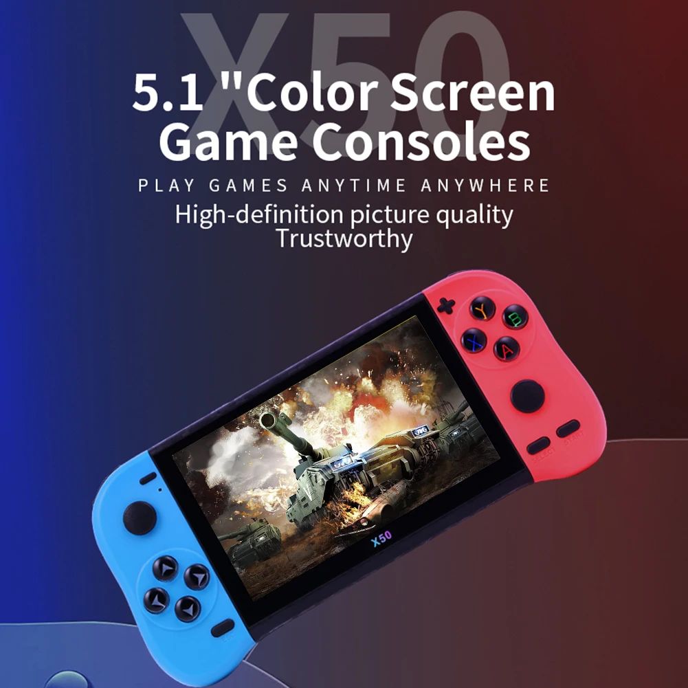 جديد X50 5.1 بوصة TFT شاشة ملونة 4K HD ريترو لعبة فيديو وحدة التحكم المحمولة المحمولة ممر مشغل الألعاب الإلكترونية المدمج في 6800