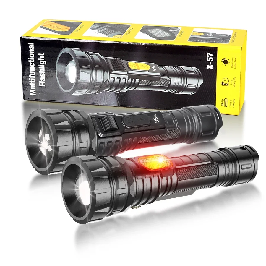 

Высокомощные светодиодные фонарики 2000LM с дисплеем мощности, тип C, зарядка, кемпинг, рыбалка, аварийный зум-фонарь