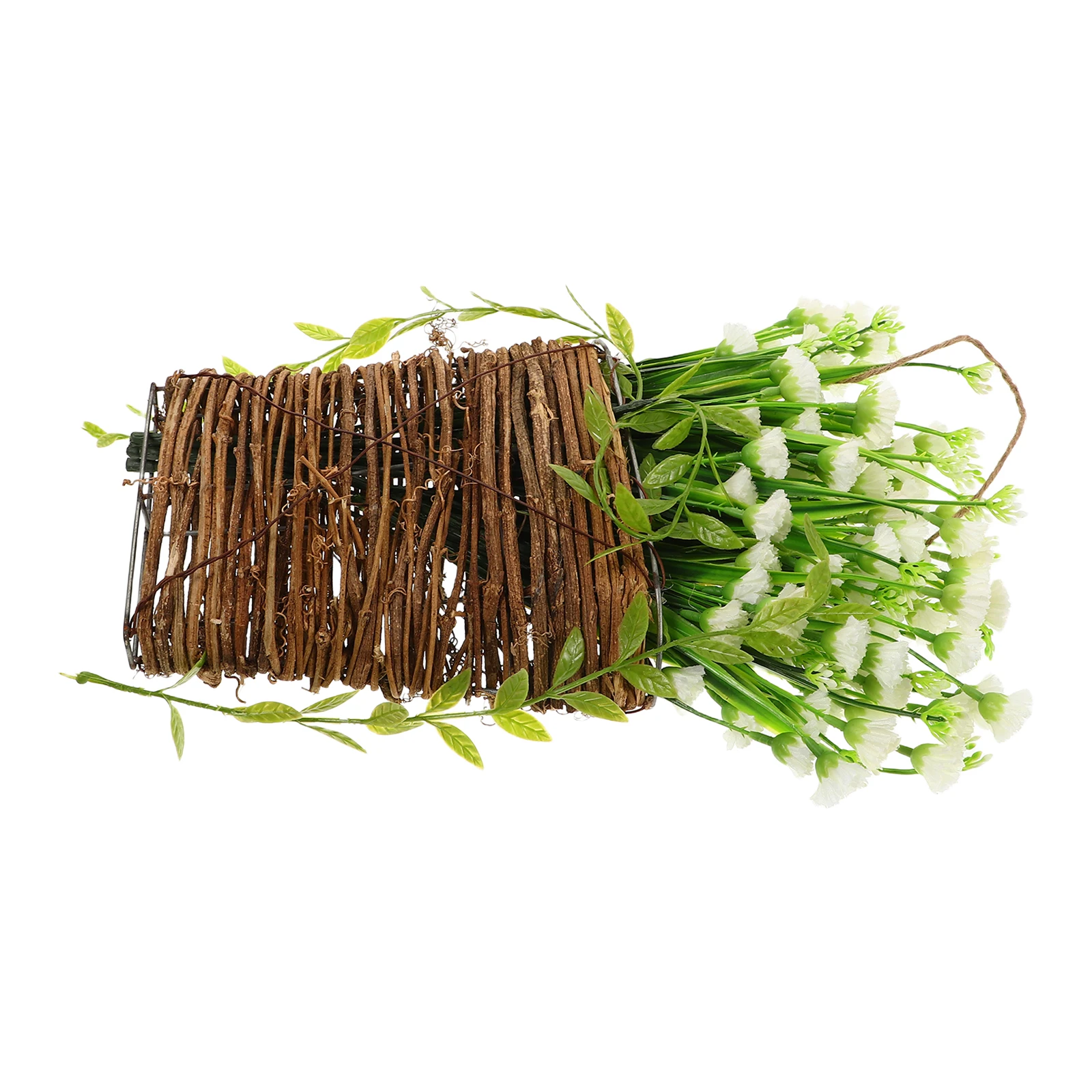 

1pcs Flower Basket Decoration Artificial White Carnations Hanging Rope for Wall Door Indoor Outdoor Wreath Home Garden