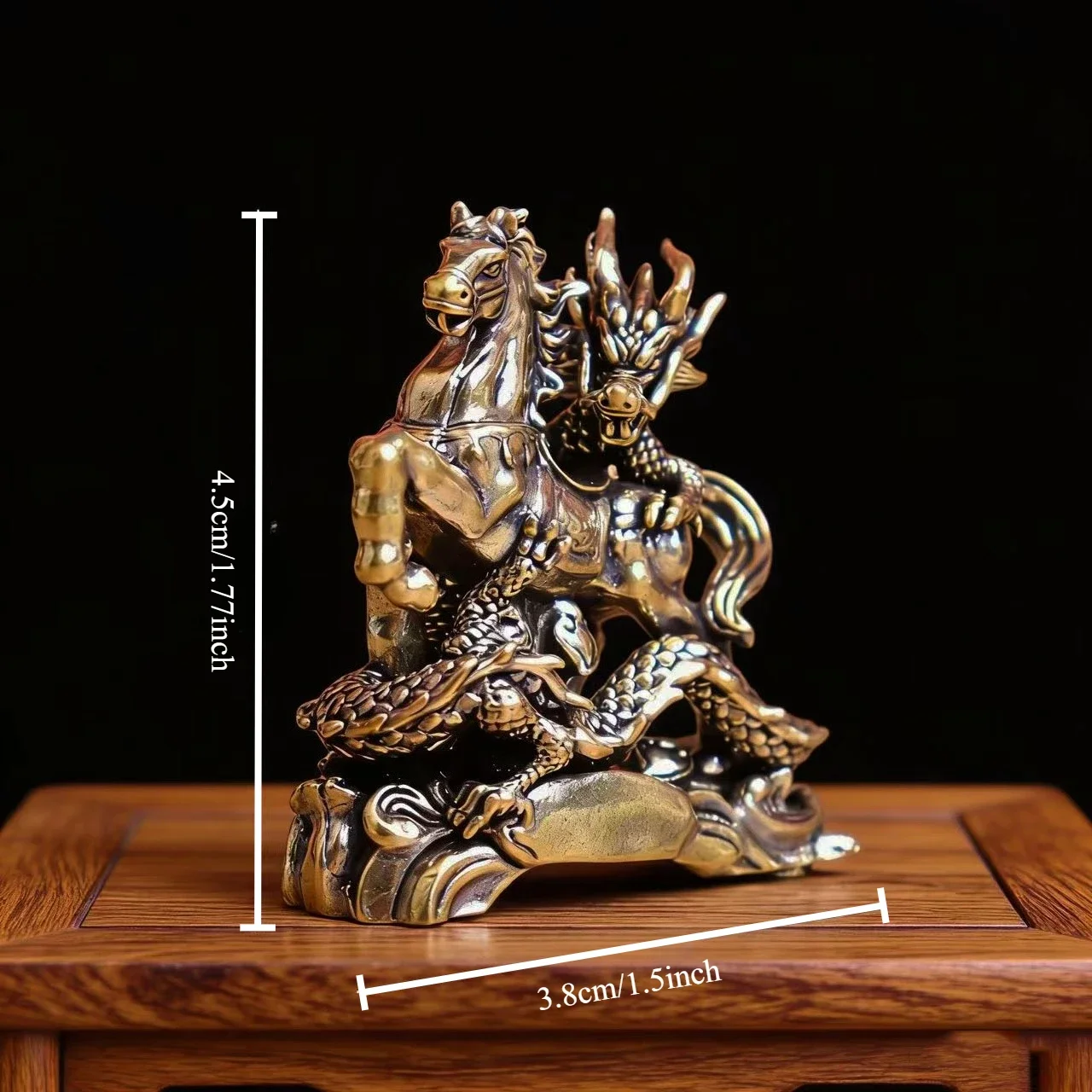 Retro Brass Dragon Horse Figurine Metal Chinese Mythical Animal Statue Feng Shui Desktop Decor Collectible Gift view 2