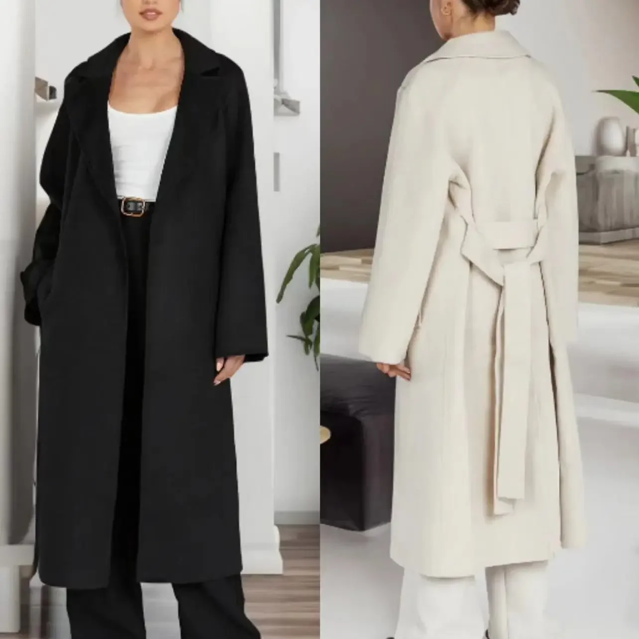 

Women Autumn Winter Tweed Coat Solid Color Turndown Collar Lace-up Long Sleeve Casual Fashion Comfortable Regular Standard Warm