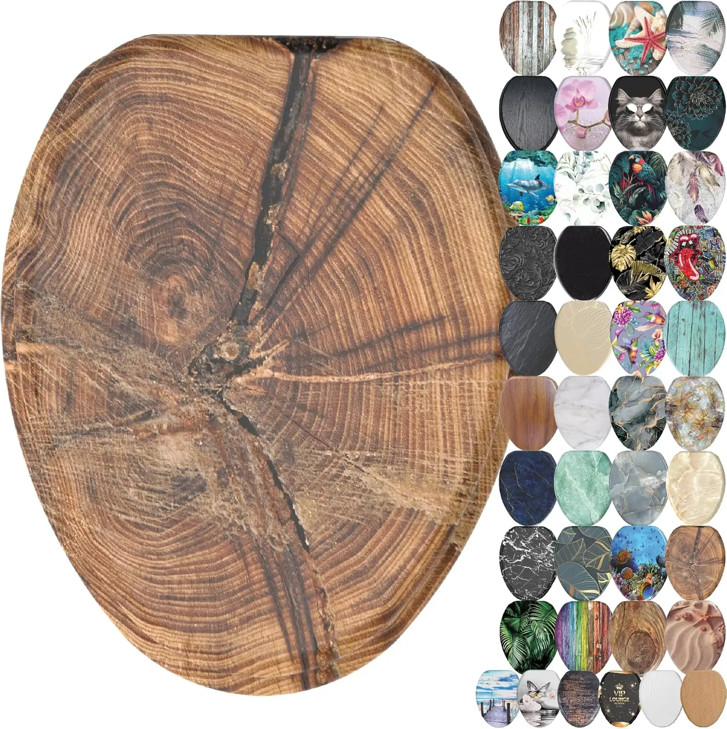 

Elongated Wooden Toilet Seat with Soft Close - Decorative, Quiet Slow Close, Adjustable Fit for Modern Bathrooms