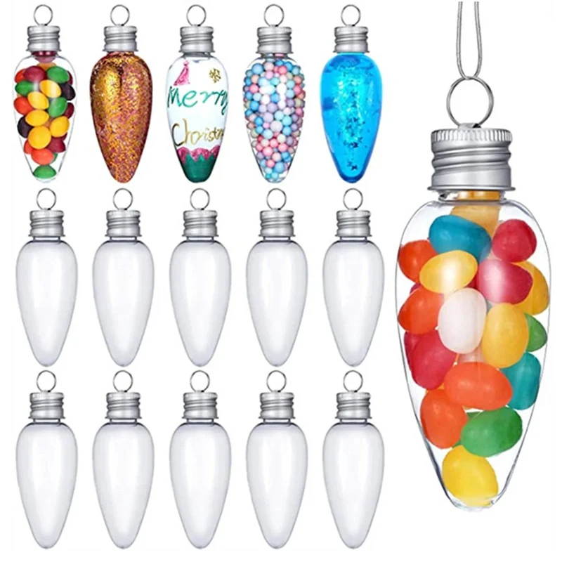 35ML Small Light Bulb Candy Bottle Fillable Containers Christmas Tree Hanging Ornament Party Decorations