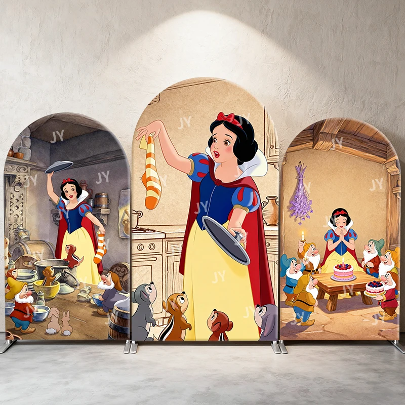 

Snow White Arch Backdrop Cover Cottage Chores and Birthday Celebration Cute Cartoon Birthday and Baby Shower Photo Booth Decor