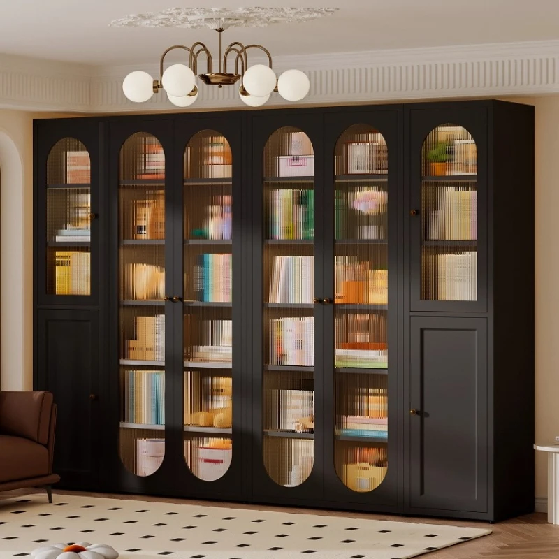 

Storage locker Bookcase glass shelves organizers living room black office bookshelf Library dust proof display cabinet Showcase