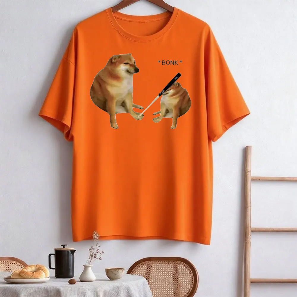 Cheems Doge الرجال متعة تي شيرت مطبوع الصيف قصيرة الأكمام موجة البخار فستان مُزين بطباعة جماليات الفنون البصرية عادية للجنسين تيز