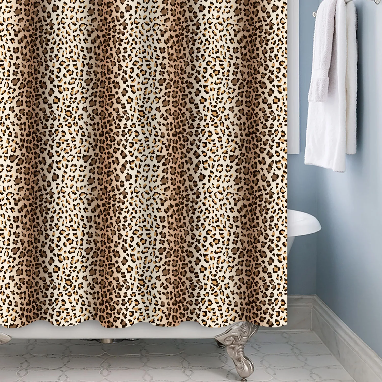 Leopard Pattern Shower Curtain Modern Home Decoration Waterproof Polyester Fiber Material Bathroom Hanging Curtain With Hooks