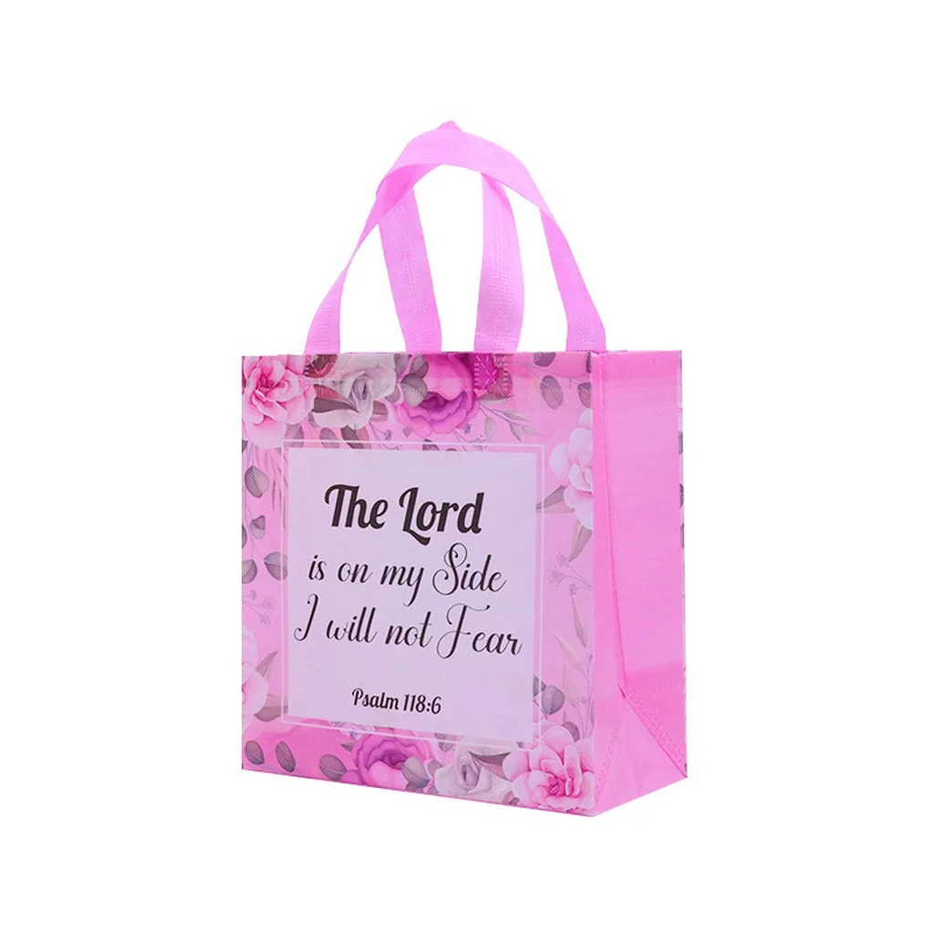 Bible Verse Gift Bags Non-Woven Fabric Tote Bags Assorted Scripture Patterns Laminated Floral Handbag Christian Party Favors