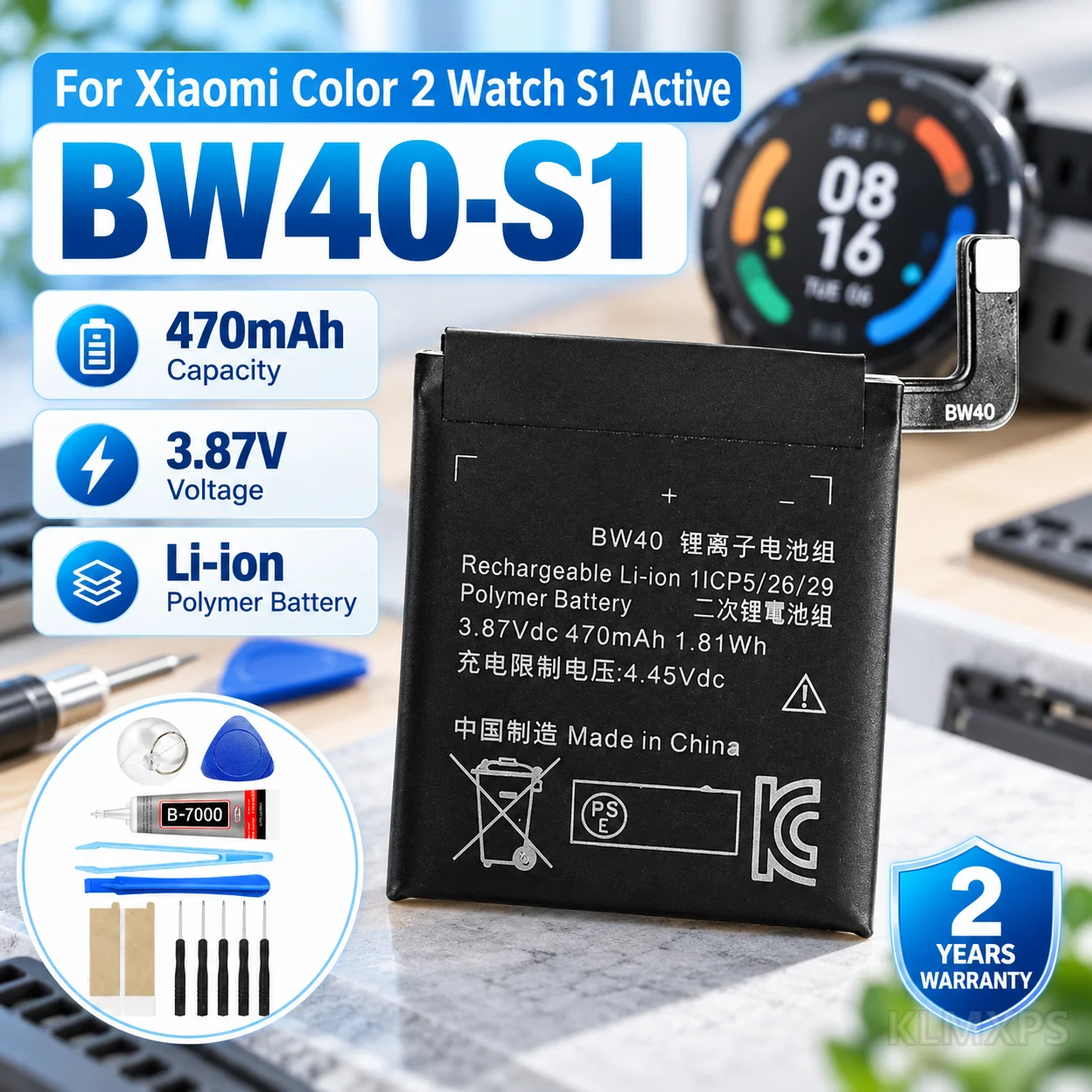 Smart Watch Replacement Battery 470mAh BW40 BW40-S1 For Xiaomi Color 2 Color2 Watch S1 Active M2106W1 M2108W1 M2112W1 M2116W1