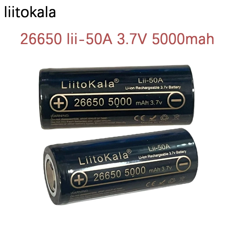 1-10PCS  LiitoKala Lii-50A 26650 5000mah Lithium Battery 3.7V 5000mAh 26650-50A Rechargeable Battery Suitable for Flashlight