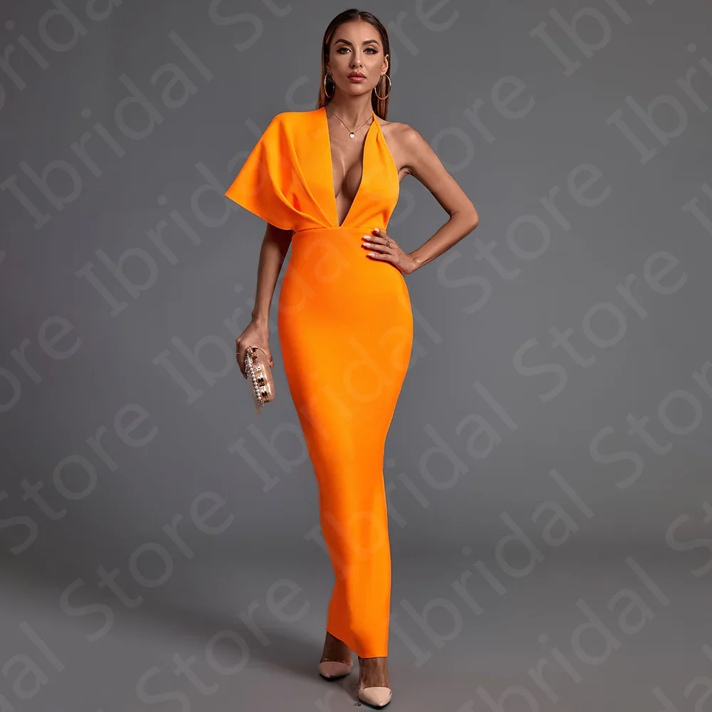 Modern Latest Homecoming Dresses Orange Short Cocktail Party Dress Back Out Wedding Guest Gown Ankle Length One Shoulder Sleeve