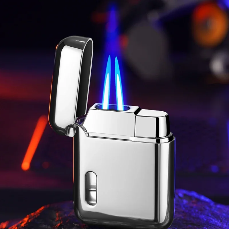 High Temperature Double Fire Cigar Lighter Rounded Metallic Appearance Inflatable Lighter Smoke Accesoires Jet Flame Lighter