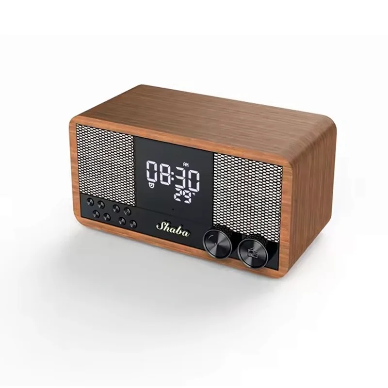 

Retro Bluetooth Speakers Wooden Home FM Radio Music Player with LED Display Clock Alarm Clock Audio Portable Card Subwoofer USB