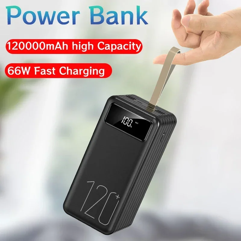 120Ah High Capacity Power Bank 120W Super Fast Charging Portable Charger External Battery Pack Powerbank for IPhone Huawei