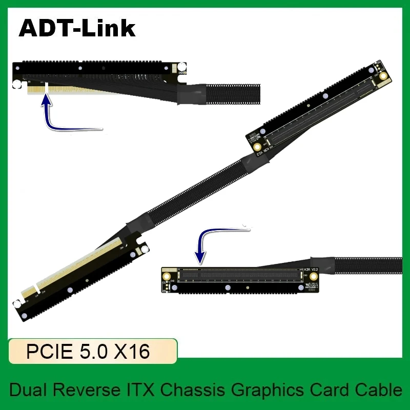 

2025 New PCIE 5.0 x16 Dual Reverse Side Bending Graphics Card Extension Cord for Chassis Server NVIDIA RTX50 AMD RX79xx GPU Card