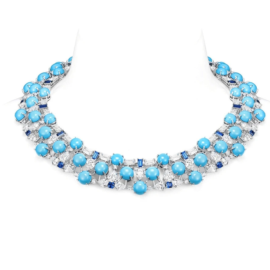 KQDANCE Nuevo Collar Gargantilla Vintage con Diamantes de Alto Carbono y Turquesa Azul, Joyería Fina de Lujo para Mujer, Ideal para Fiestas