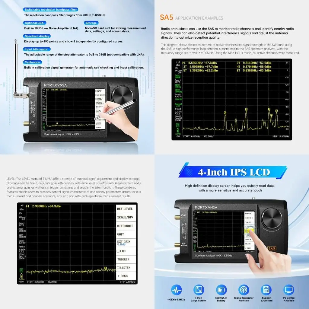 E56B Advanced SA5 Handheld Spectrum Device, 4Inch IPS and Generator, Long Battery Life for Continuous Use