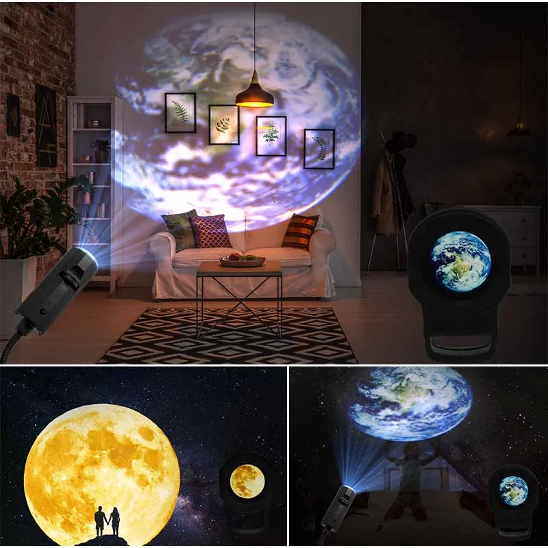 Proyector de luz nocturna 3D para niños, Fondo de dormitorio lindo, proyectores de decoración de pared, enchufe USB, decoración de techo de coche,