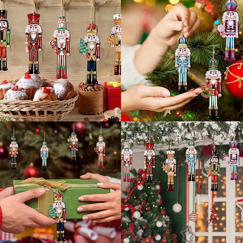 12/24/36Pcs Christmas Tree Hanging With New Year Gifts New Christmas Nutcracker Wooden Ornament Set Party Atmosphere Decoration