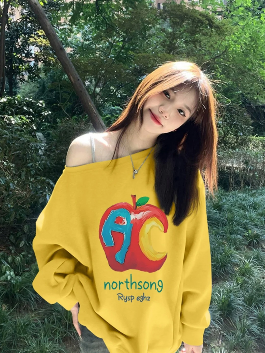 

Женский свитшот American Street Sle с асимметричным воротником, желтый, новинка, маленький размер, с принтом в университетском стиле, модный топ