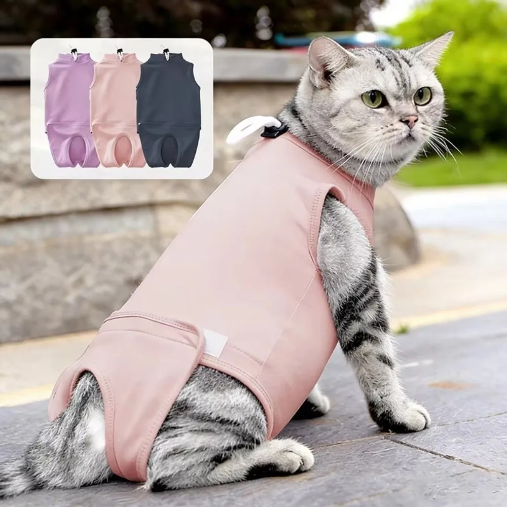 

Elastic Cat Recovery Suit Washable Soft Breathable Anti-Licking Bodysuit Adjustable Protective Pet Sterilization Suit