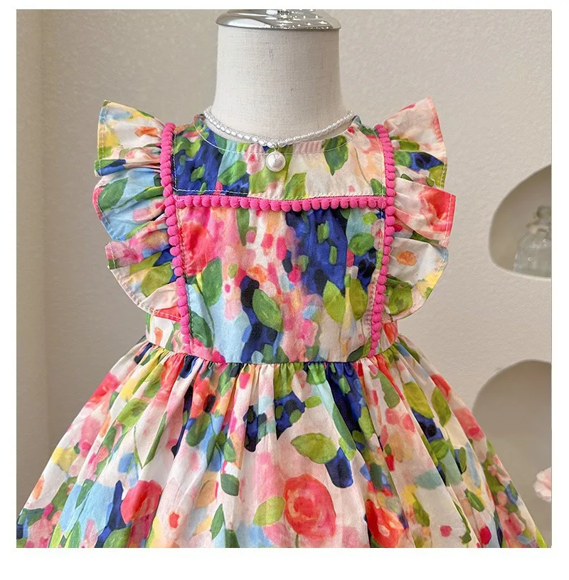 Girls Casual Dresses Flower Printing Princess Dress for Girls Clothes 2 To 7 Years Flower Girl Dresses for Weddings Clothes