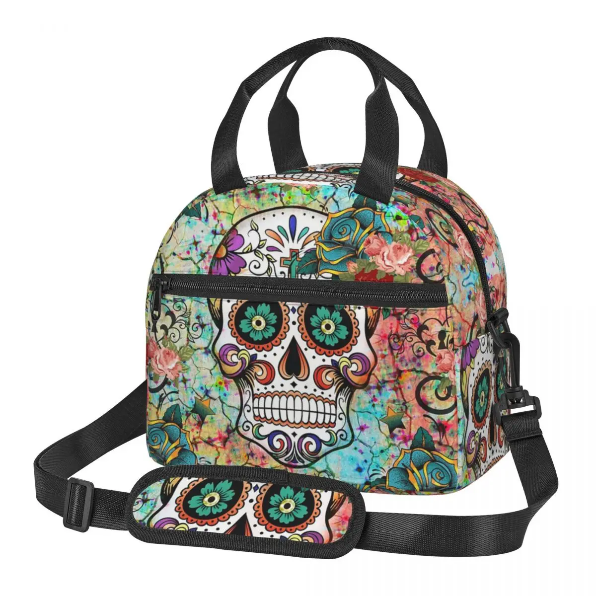 Mosaic Sugar Skull Day Of The Dead Lunch Bags Insulated Bento Box Waterproof Lunch Tote Picnic Bags Cooler Bag for Woman School