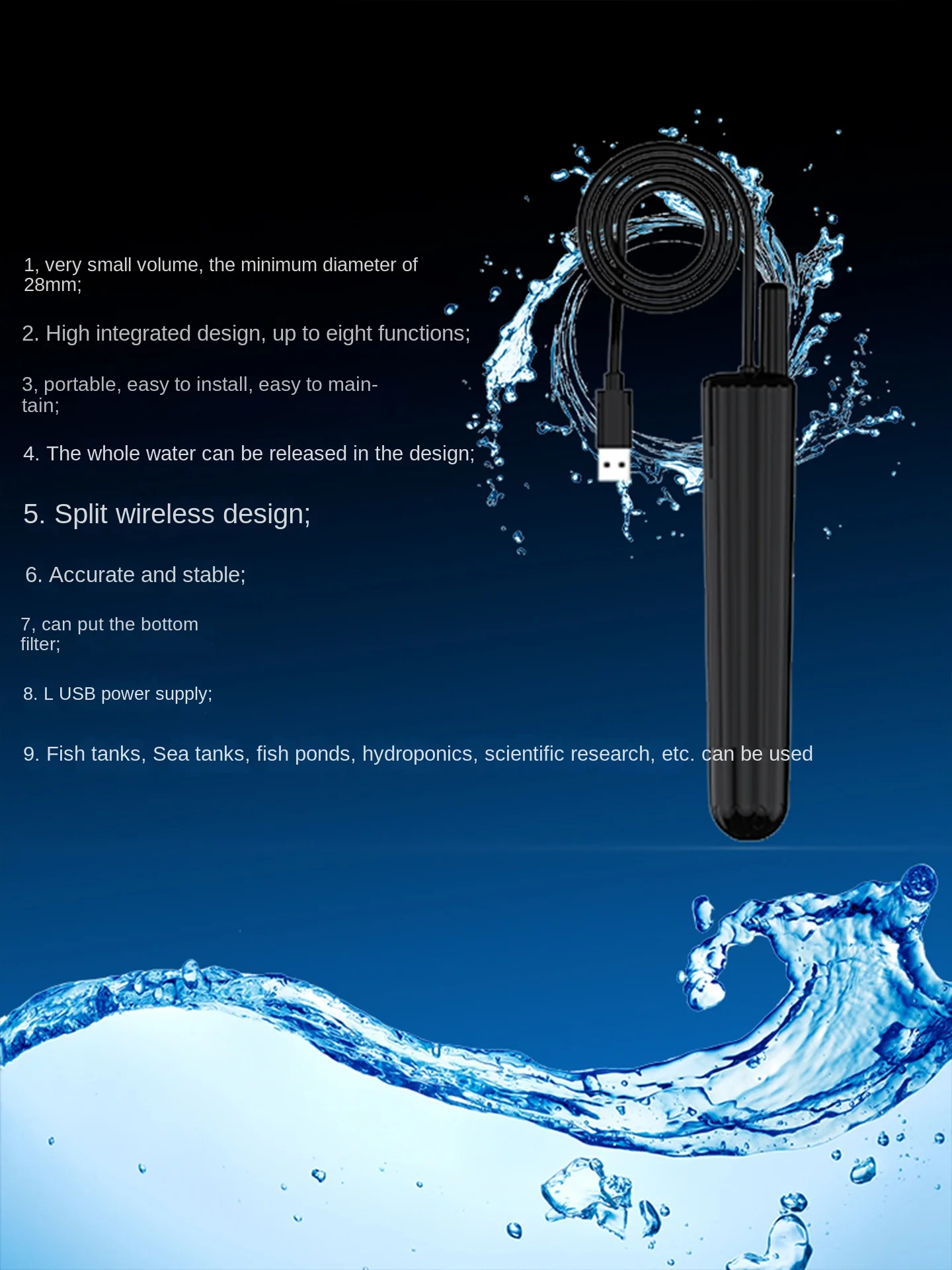 TLF IBowl10 Modern Rectangle Real-Time TDS Temperature pH Detection Multifunctional Fish Tank Water Quality Tter Plastic Livin