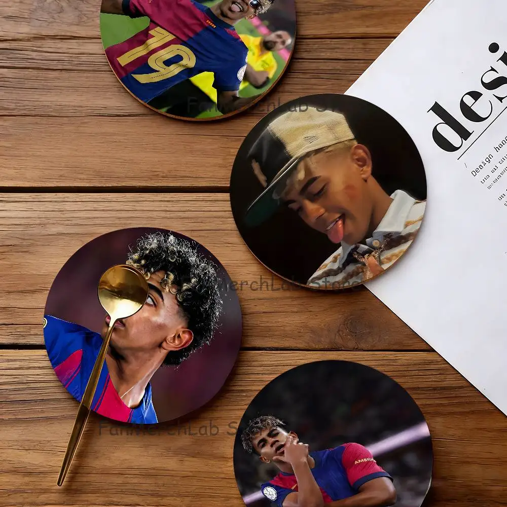 

L-Lamine Football Yamal Wood Coaster Set - Heat Resistant For Tea & Coffee, Home Cafe Decor Holiday Gift