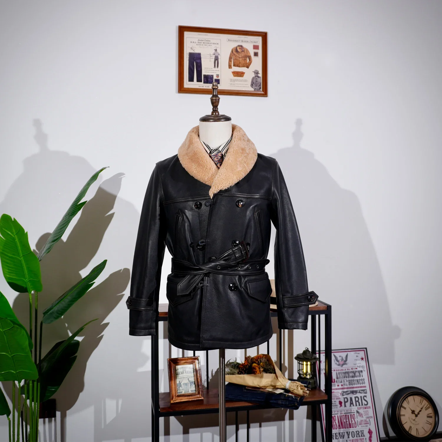 

Мужской Тренч Tailor Brando из воловьей кожи, классический Rancher со съемным поясом 740, двубортное пальто с воротником из натуральной шерсти