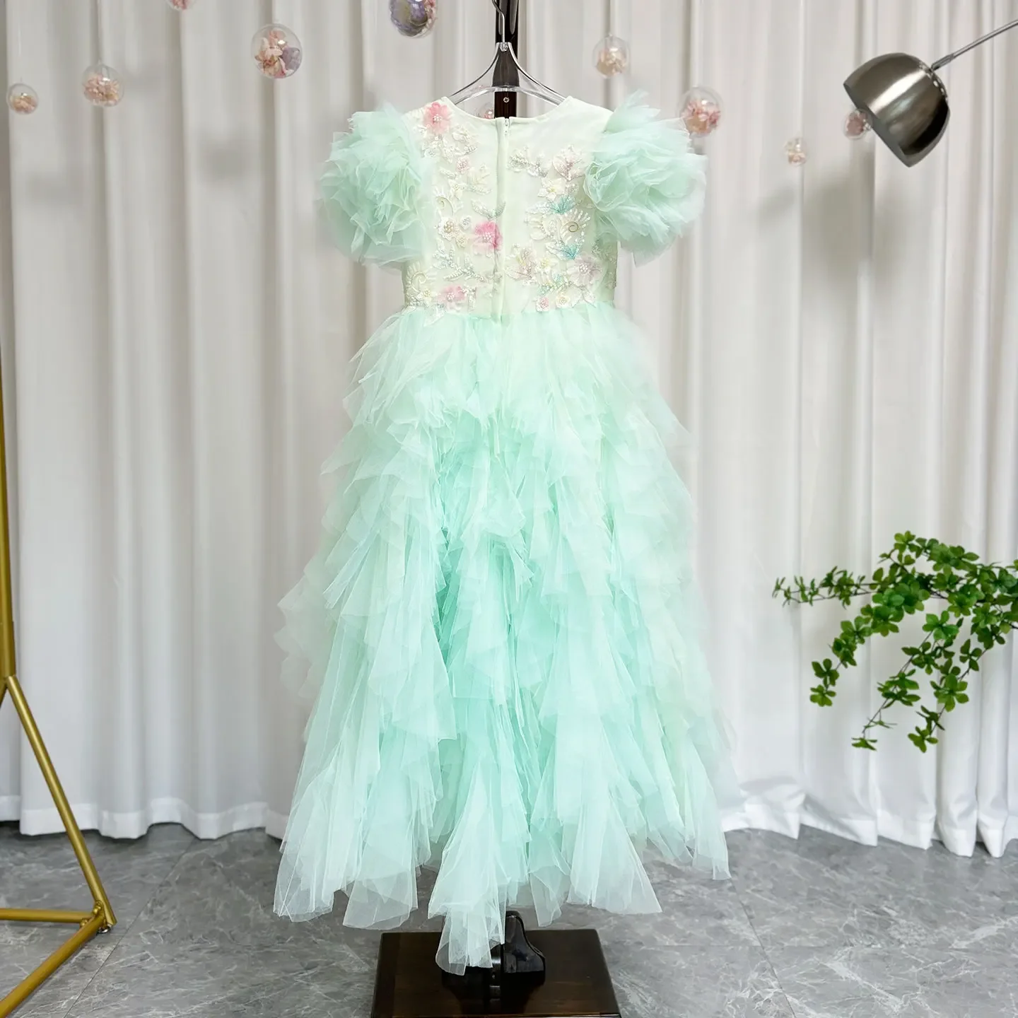 Quality Sage Green Flower Girl Dress Lovely Baby Wedding Dress Arabic Princess Kids Birthday Gift Party First Communion Gowns