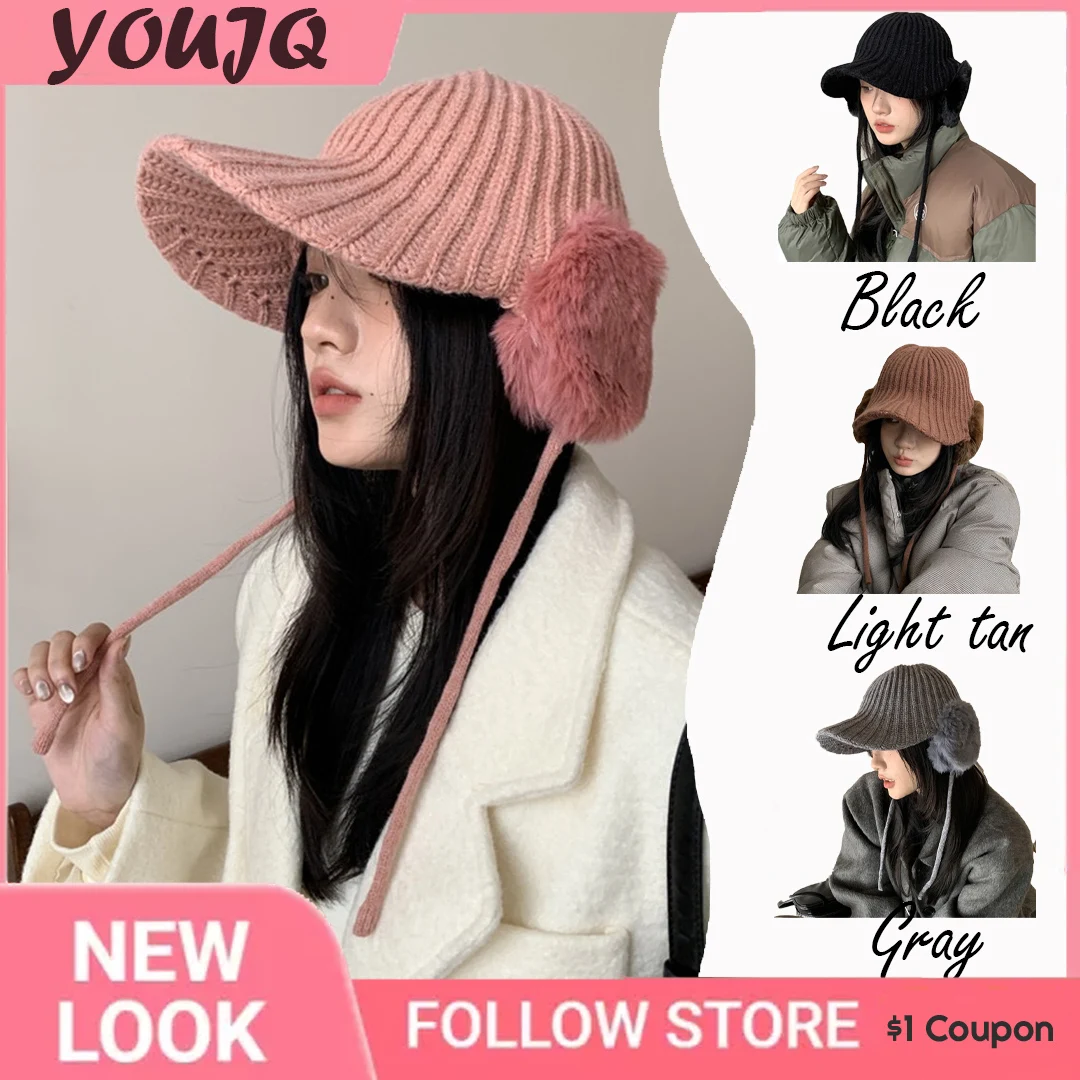 Korea Outdoor Riding Ear Bomber Beasball Lace Up Hats for Women Autumn Winter Warm Thickened Knitted Men's Flying Visor Caps