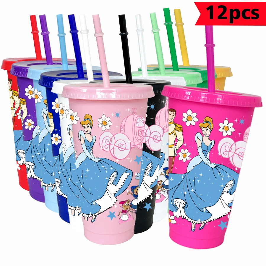 

12pcs/pack Disney Cinderella Pumpkin Carriage 26oz Multicolor Plastic Water Cup Party Drinkware Birthday/Back to School Gift