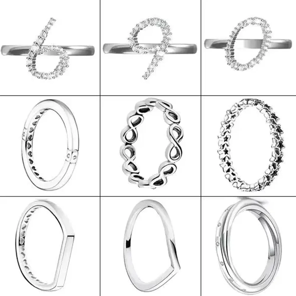 

100% 925 Sterling Silver Simple Women Number Black Chakra Heart Crown Rings Zircon Sparkling Jewelry DIY Charm Gift