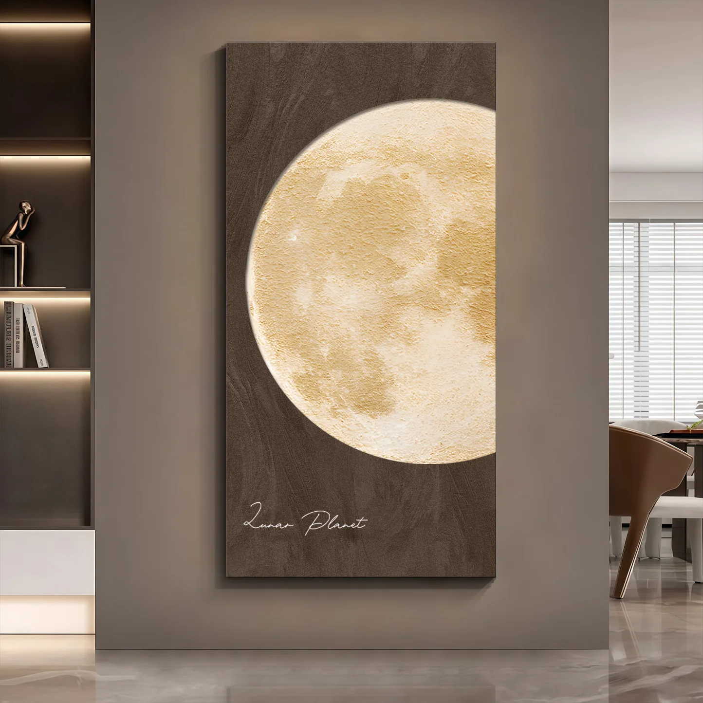 Advanced Sandstone Moon Luminous Entrance Decoration Painting Light Luxury Indoor Hanging Painting Modern Corridor Mural Light