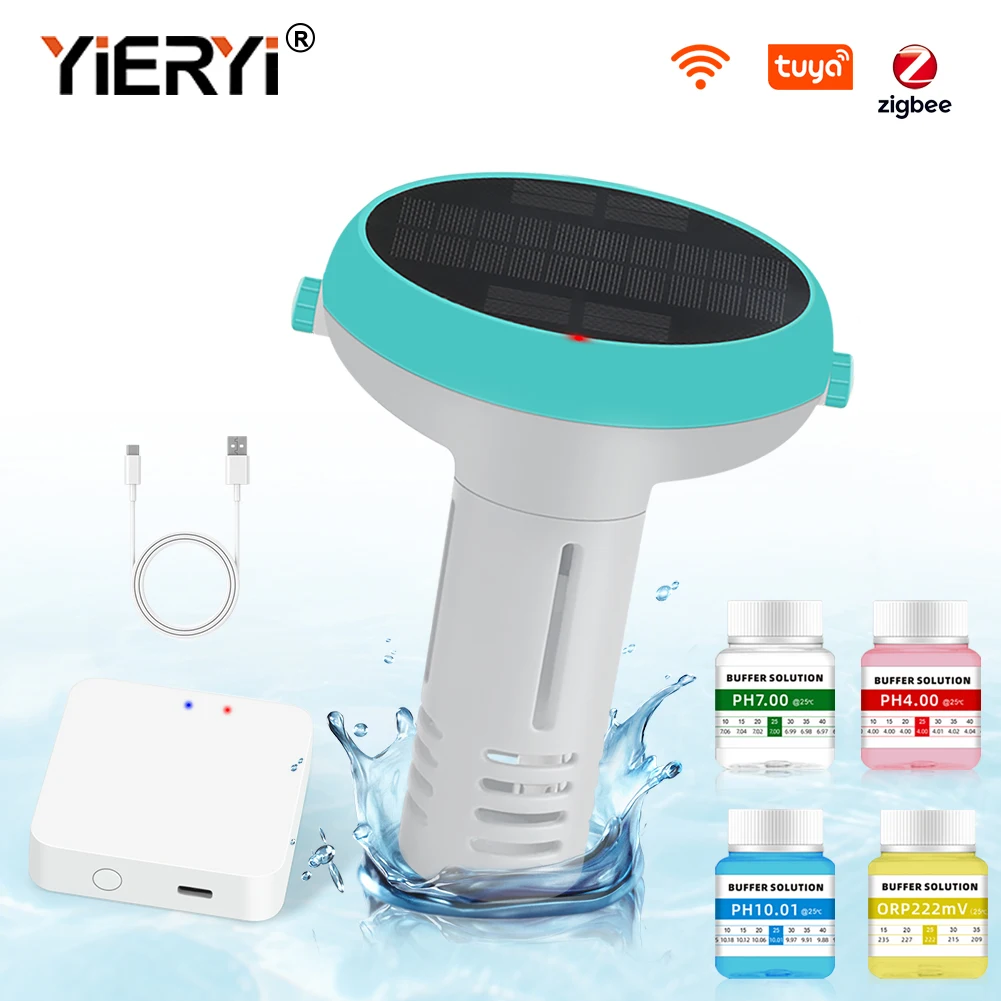 Smart Pool Monitor With Solar Charging WiFi&Zigbee App Control PH TDS EC ORP Salt Temperature Monitoring For Swimming Pool