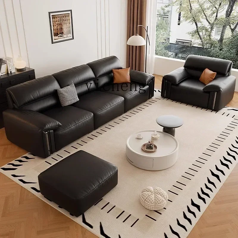 b11-Elephant Ears Italian Minimalist Leather Living Room Straight Row Leather Art Sofa